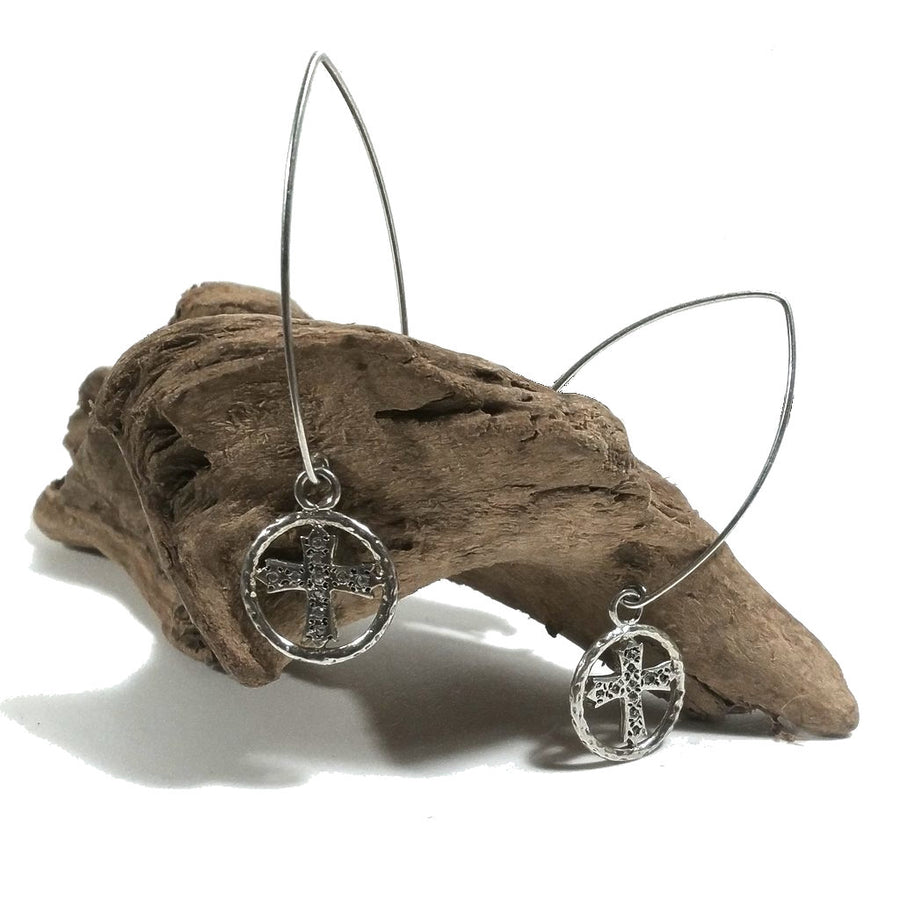 OHRRINGE in 925er Silber mit Kreuz und Zirkonen | Kreuz Ohrringe