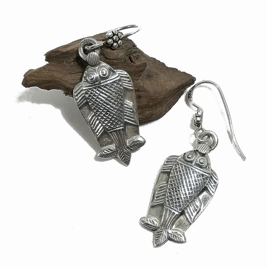OHRRINGE mit Fisch in 925 Silber Anhänger | Verheißungsvolle Ohrringe
