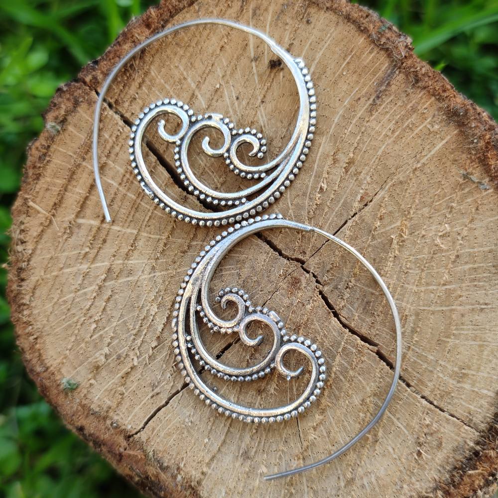 Ethnische OHRRINGE in 925er Silber, starr und lang | Spiral-Ohrringe