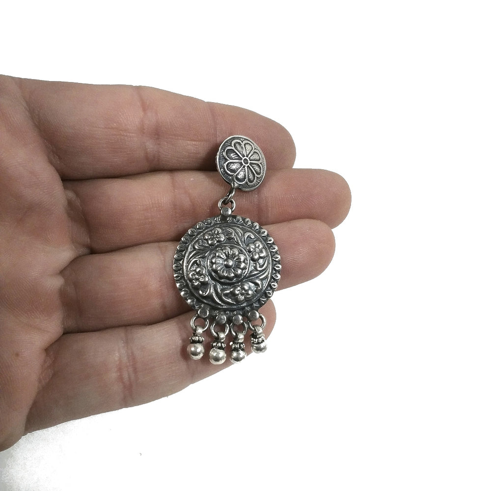 Handgefertigte ethnische Ohrringe aus 925er Silber | Ethnische Ohrringe | Blumenschmuck