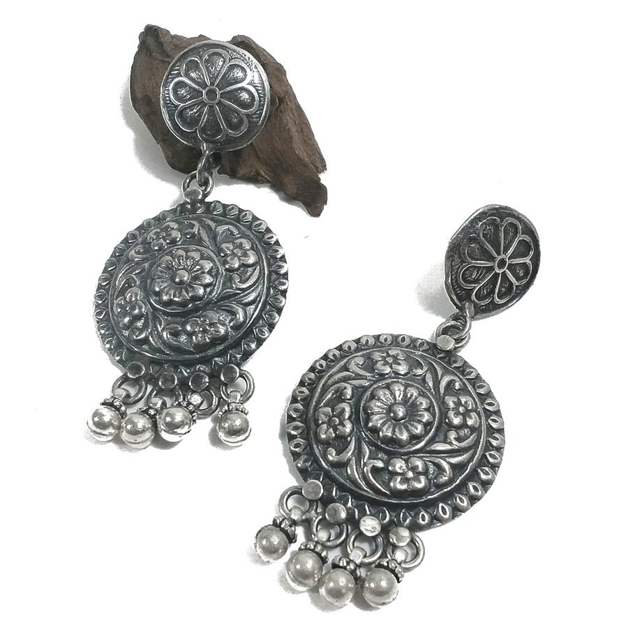 Handgefertigte ethnische Ohrringe aus 925er Silber | Ethnische Ohrringe | Blumenschmuck