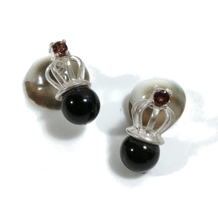 Ohrringe von LOBO | 925 Silber Ohrringe - Schwarzer Onyx - Granat | Piercing Silberschmuck