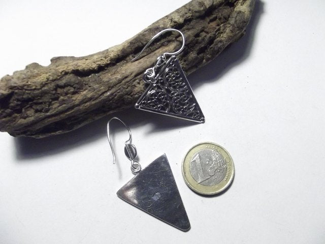 Ethnische OHRRINGE in 925er Silber, großes filigranes Dreieck