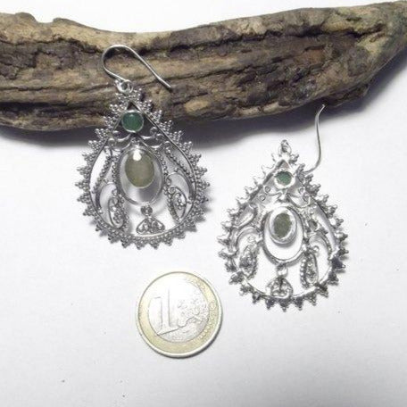 Orecchini etnici in argento 925 filigrana con smeraldo - UTTARKASHI