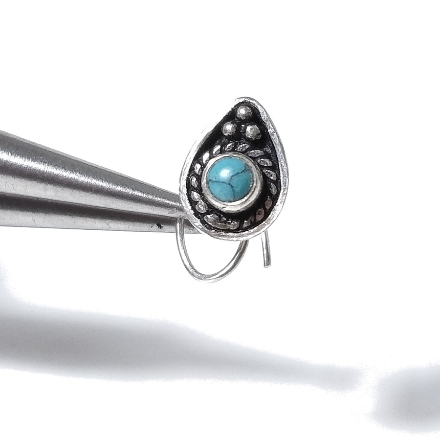 KUNDALINI Nasenohrringe | mit Spirale und Stein | 925er Silber | BOHO-Piercing
