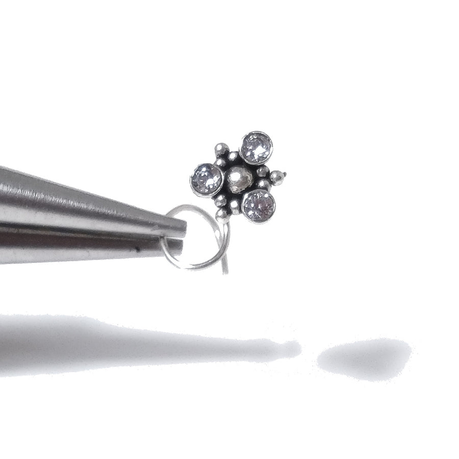 NAMASTE Nasenohrringe | mit Spirale und Stein | 925er Silber | BOHO-Piercing