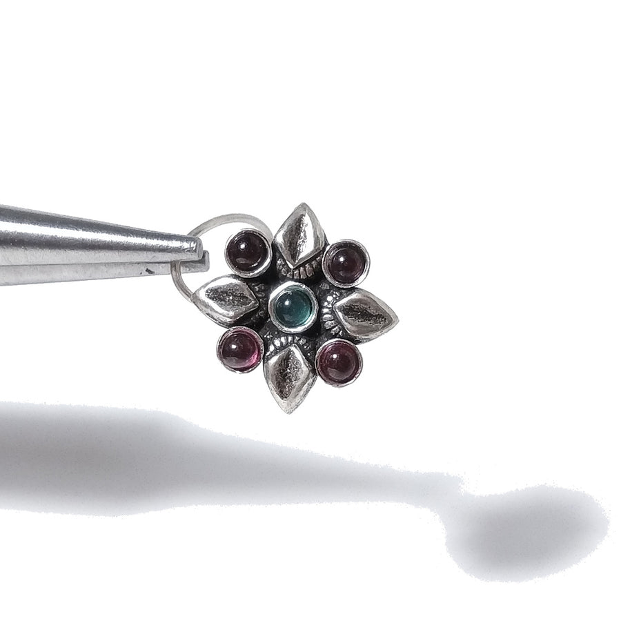 PANAREA Nasenohrringe | mit Spirale und Stein | 925er Silber | BOHO-Piercing
