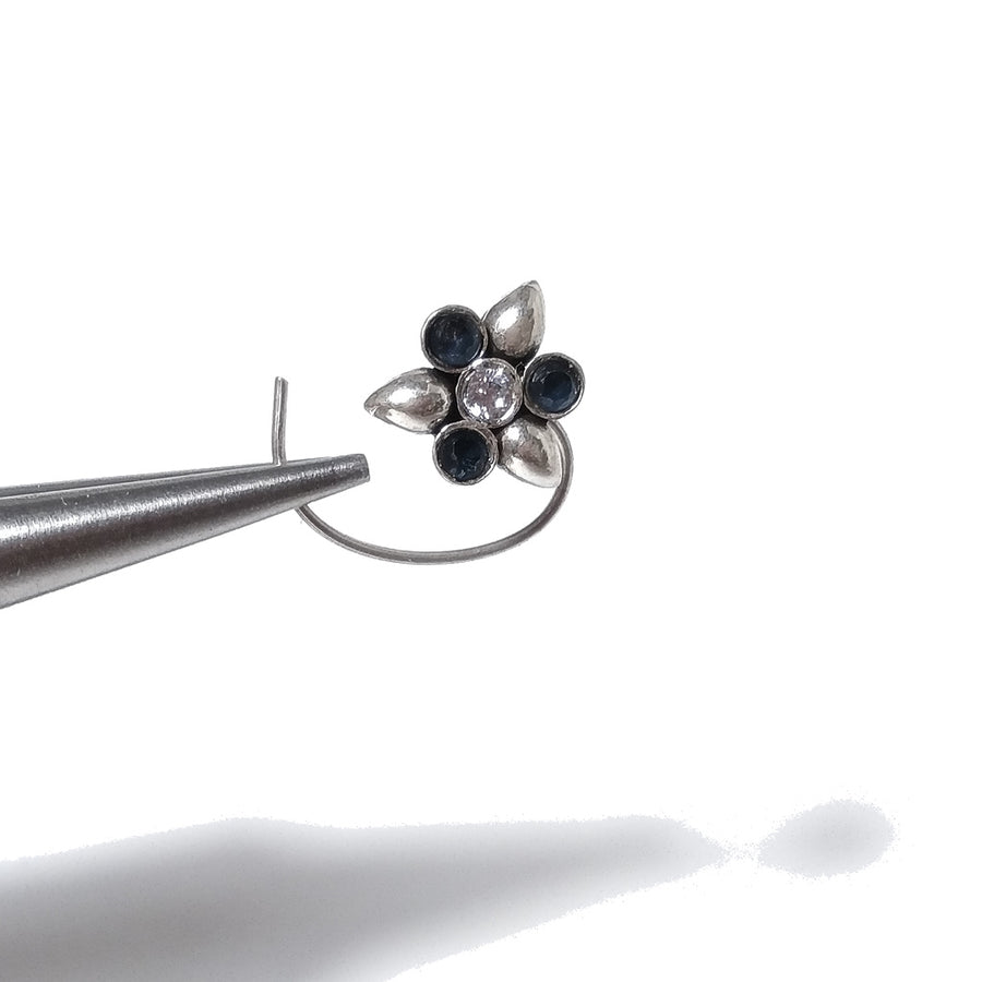 USTICA Nasenohrringe | mit Spirale und Stein | 925er Silber | BOHO-Piercing